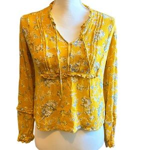 American Rag et Cie peasant blouse bohemian floral gold and light blue M